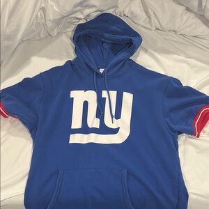 New York Giants Mitchell & Ness French Terry Short Sleeve Hoodie - Royal